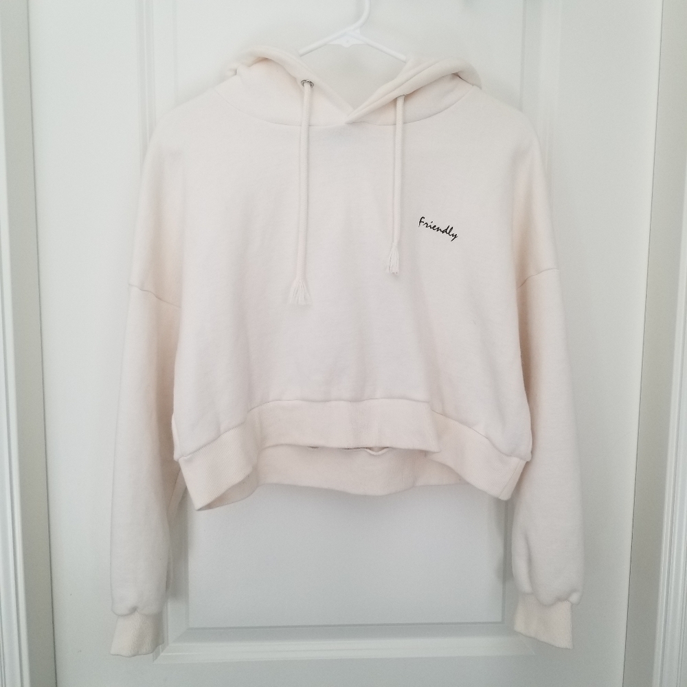 White Cropped Hoodie with Snoopy back Design